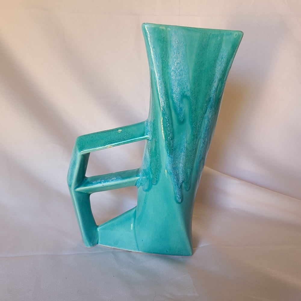 Dryden Hot Springs Pottery Geometric Turquoise Drip Glaze Pitcher Carafe Unique